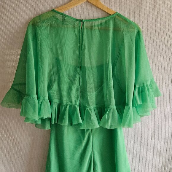 ASOS DESIGN cape overlay ruffle bias maxi dress in bright green - Picture 4 of 11